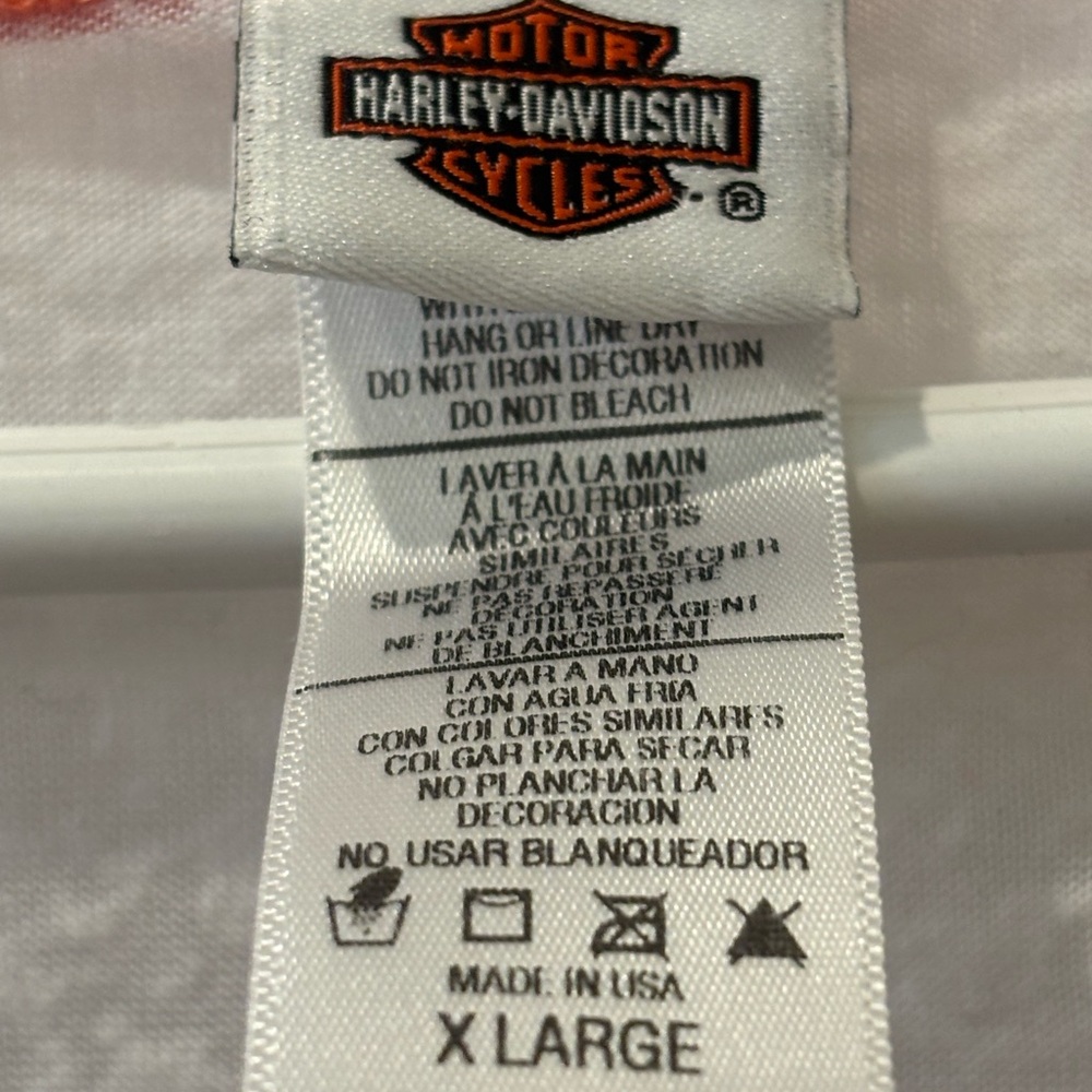 Harley-Davidson White Tee with Orange Stripe Raglan Sleeves and Winged Graphic - Picture 3 of 5